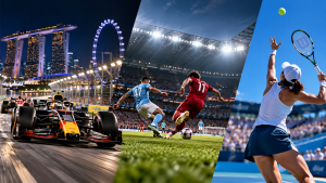image shows various sporting events including f1 formula 1 grand prix, premier league football, and tennis